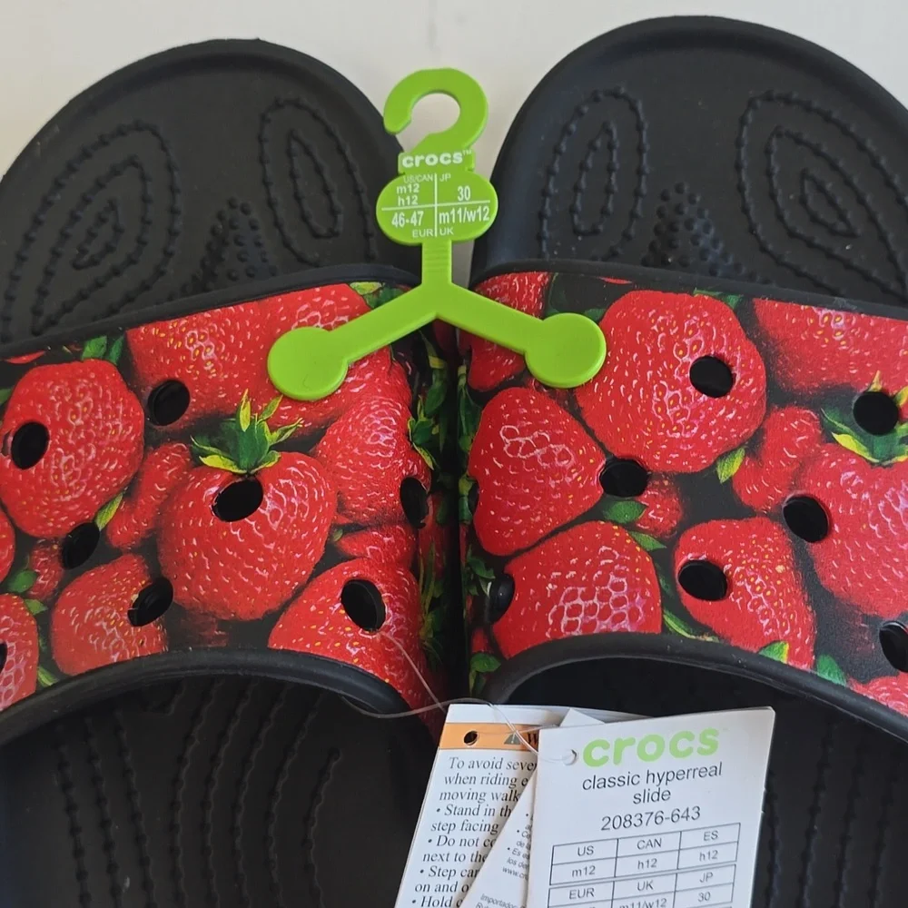 NWT Crocs Men's Classic Hyperreal Strawberry Slides Size 12